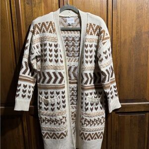 Pink Rose Geometric Cream and Brown Cardigan